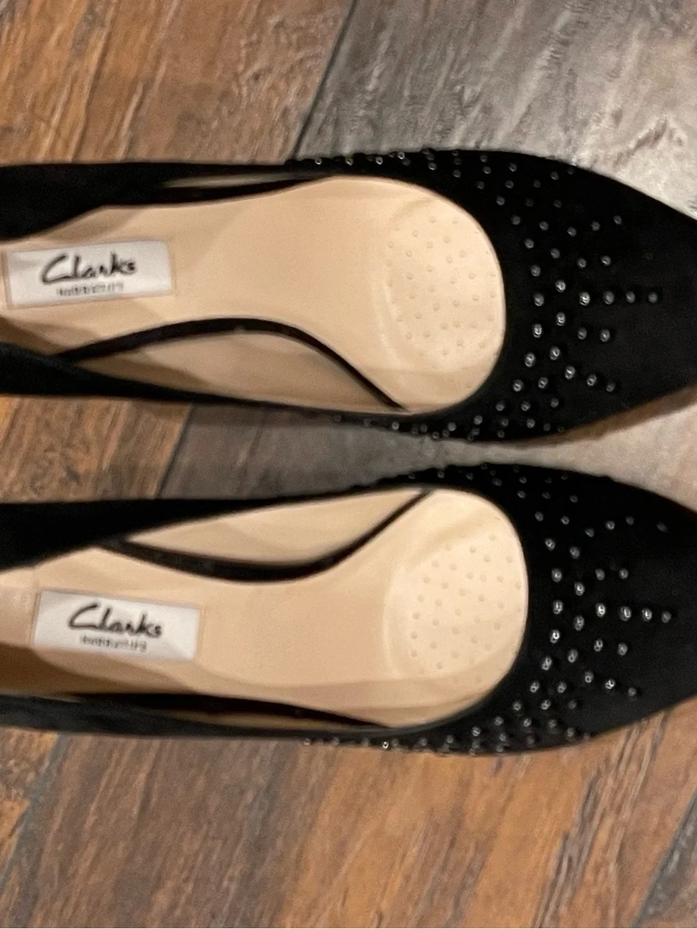 Clarks Black Suede Pointed-Toe Stud Heels